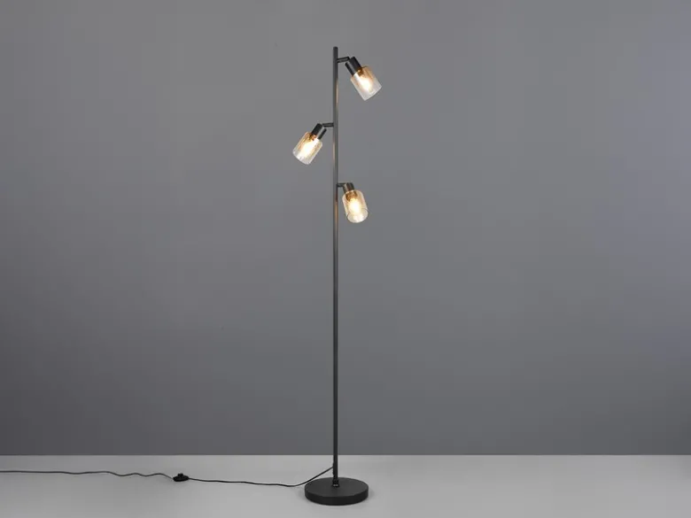 LED Stehlampe mit 3 schwenkbaren Glas Spots Amberfarbig, Höhe 154cm