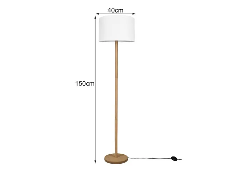 LED Stehlampe mit Stoff Lampenschirm Weiß & Holz Fuß Höhe 162cm