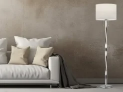 LED Stehlampe mit Stoffschirm Weiß und beleuchtetem Gestell, Höhe 160cm