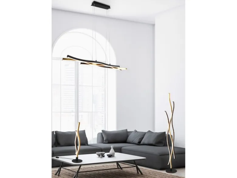 LED Stehleuchte BLAZE dimmbar Lichtfarbe einstellbar Schwarz Gold, Höhe 138cm