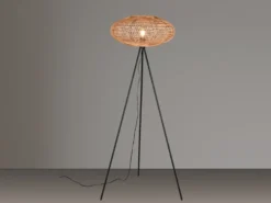 LED Stehleuchte Dreibein mit Korbgeflecht aus Sisal, Höhe 150cm
