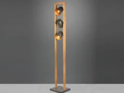 LED Stehleuchte 3-flammig aus Naturholz mit Metall Lampenschirmen, Höhe 150cm