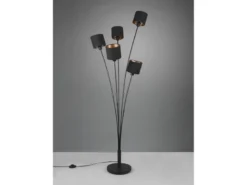 LED Stehleuchte 5 flammig Metall, Stoffschirm Schwarz Gold, Höhe 163cm