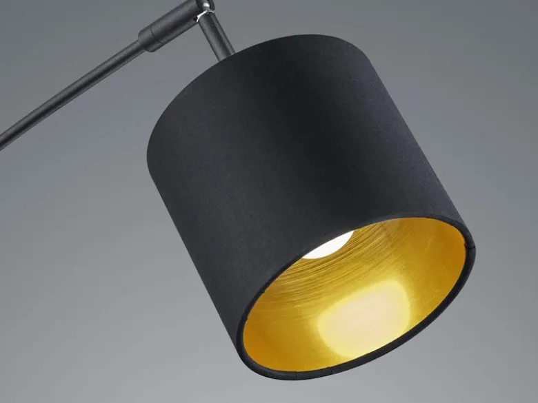LED Stehleuchte 5 flammig Metall Stoffschirm Schwarz/Gold, Höhe 200cm