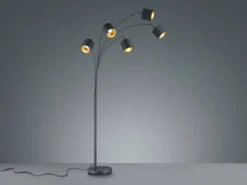 LED Stehleuchte 5 flammig Metall Stoffschirm Schwarz/Gold, Höhe 200cm