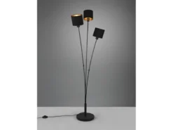 LED Stehleuchte 3 flammig Metall, Stoffschirm Schwarz Gold, Höhe 150cm