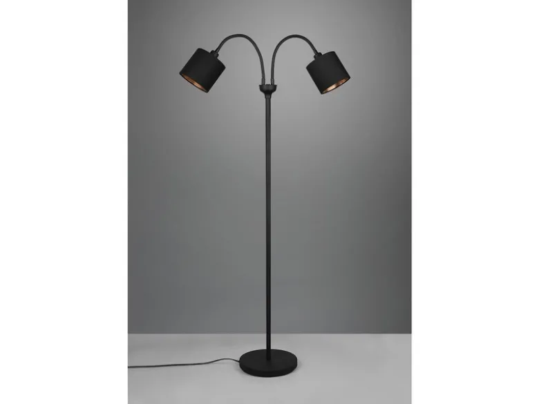 LED Stehleuchte 2 flammig, Stoffschirme Schwarz Gold, Höhe 130cm