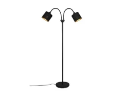 LED Stehleuchte 2 flammig, Stoffschirme Schwarz Gold, Höhe 130cm