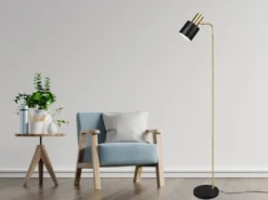 LED Stehleuchte Gold & Metallschirm Schwarz Höhe 154cm