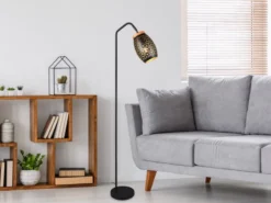 LED Stehleuchte in Schwarz/Gold mit ausgefallenem Stanzmuster, Höhe 147cm