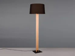 LED Stehleuchte mit beleuchtetem Holzkorpus und Stoffschirm, H: 150cm