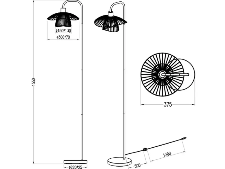 LED Stehleuchte mit Gitter Lampenschirm Schwarz Gold, Höhe 155cm