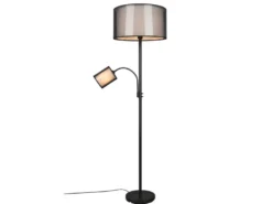 LED Stehleuchte mit Leselicht & Stoff Organza Schwarz innen Weiß, 174cm