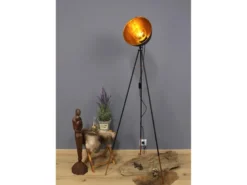 LED Stehleuchte mit schwenkbarem Schirm in Blättergoldoptik, Höhe 136cm