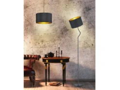 LED Stehleuchte mit Textil Lampenschirm Schwarz/Gold, Höhe 156cm