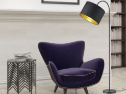 LED Stehleuchte mit Textil Lampenschirm Schwarz/Gold, Höhe 156cm