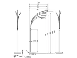 LED Stehleuchte REED 5 Arme Metall Silber, dimmbar - 195cm hoch