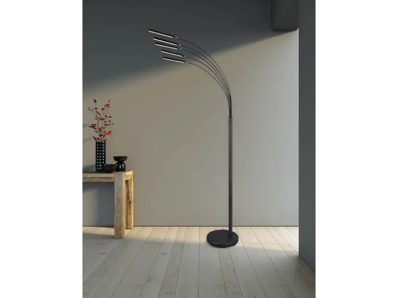LED Stehleuchte REED 5 Arme Metall Silber, dimmbar - 195cm hoch