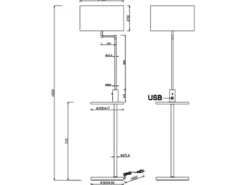 LED Stehleuchte Silber matt mit Stoffschirm, Ablagetisch & USB Anschluss, 160cm