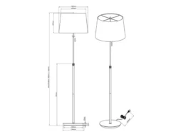 LED Stehleuchte Silber mit Stoffschirm Weiß, höhenverstellbar 138 - 180cm