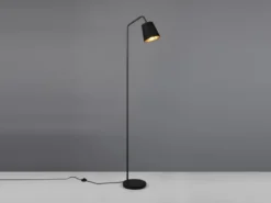 LED Stehleuchte Spot schwenkbar, Metall & Stoffschirm Schwarz/Gold, Höhe 148cm