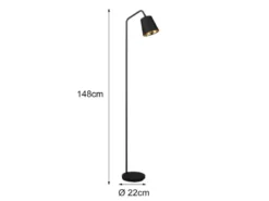 LED Stehleuchte Spot schwenkbar, Metall & Stoffschirm Schwarz/Gold, Höhe 148cm