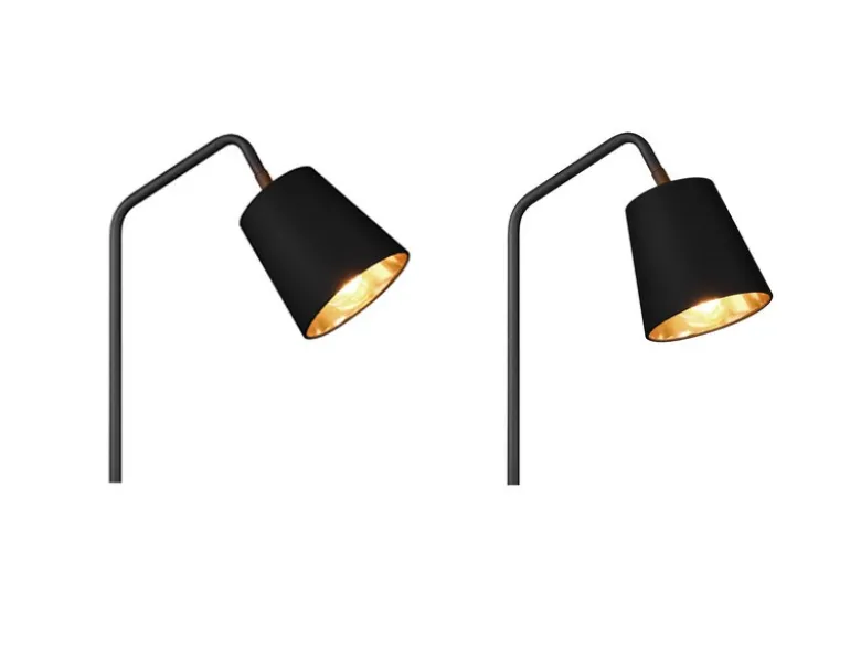 LED Stehleuchte Spot schwenkbar, Metall & Stoffschirm Schwarz/Gold, Höhe 148cm