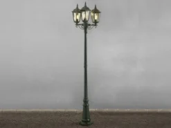 LED Straßenlaterne Aluminium Grün, E27 Gartenlaterne 3-flammig, Höhe 220cm