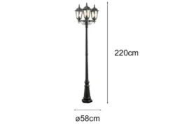 LED Straßenlaterne Aluminium Schwarz, E27 Gartenlaterne 3-flammig, Höhe 220cm