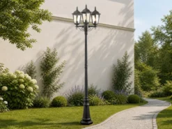 LED Straßenlaterne Aluminium Schwarz, E27 Gartenlaterne 3-flammig, Höhe 220cm