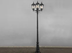 LED Straßenlaterne Aluminium Schwarz, E27 Gartenlaterne 3-flammig, Höhe 220cm