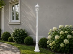 LED Straßenlaterne Aluminium Weiß, E27 Gartenlaterne 1-flammig, Höhe 210cm