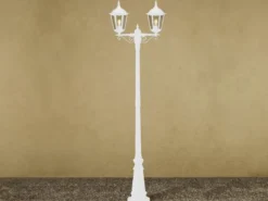 LED Straßenlaterne Aluminium Weiß, E27 Gartenlaterne 2-flammig, Höhe 220cm