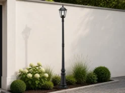 LED Straßenlaterne Aluminium Schwarz, E27 Gartenlaterne 1-flammig, Höhe 210cm