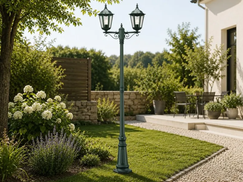 LED Straßenlaterne Aluminium Grün, E27 Gartenlaterne 2-flammig, Höhe 220cm