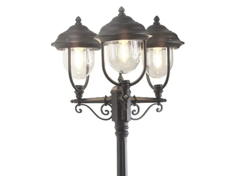 LED Straßenlaterne im Landhausstil, 3-flammig aus Aluminium Schwarz, Höhe 218cm