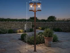 LED Straßenlaterne im Landhausstil, 3-flammig Rostoptik, Höhe 240cm