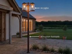 LED Straßenlaterne im Landhausstil, 3-flammig Rostoptik, Höhe 240cm