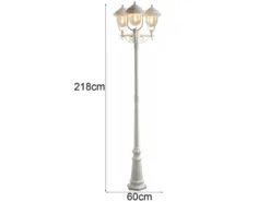 LED Straßenlaterne im Landhausstil, 3-flammig aus Aluminium Weiß, Höhe 218cm