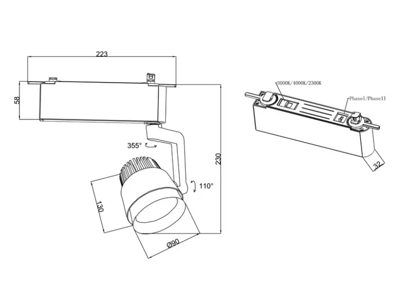 LED Strahler RADIATOR Schwarz für DUOline 2-Phasen Schienensystem