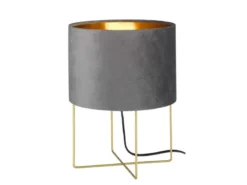LED Tischeuchte mit Lampenschirm Samt Grau - innen Gold, Höhe 32cm