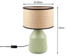 LED Tischlampe dimmbar, Keramikfuß Grün, Papierschirm geflochten, Höhe 43cm