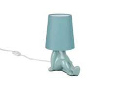 LED Tischlampe Keramik Blau mit Stoffschirm, Höhe 24,5cm