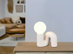 LED Tischlampe Keramik Grau, Glas Weiß, Höhe 21,5cm