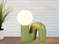 LED Tischlampe Keramik Grün, Glas Weiß, Höhe 21,5cm