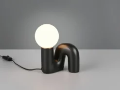 LED Tischlampe Keramik Schwarz, Glas Weiß, Höhe 21,5cm
