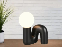 LED Tischlampe Keramik Schwarz, Glas Weiß, Höhe 21,5cm