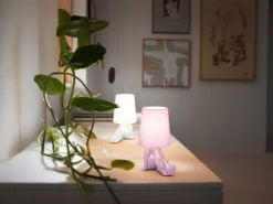 LED Tischlampe Keramik Weiß mit Stoffschirm, Höhe 24,5cm