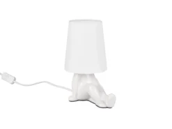 LED Tischlampe Keramik Weiß mit Stoffschirm, Höhe 24,5cm