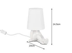LED Tischlampe Keramik Weiß mit Stoffschirm, Höhe 24,5cm